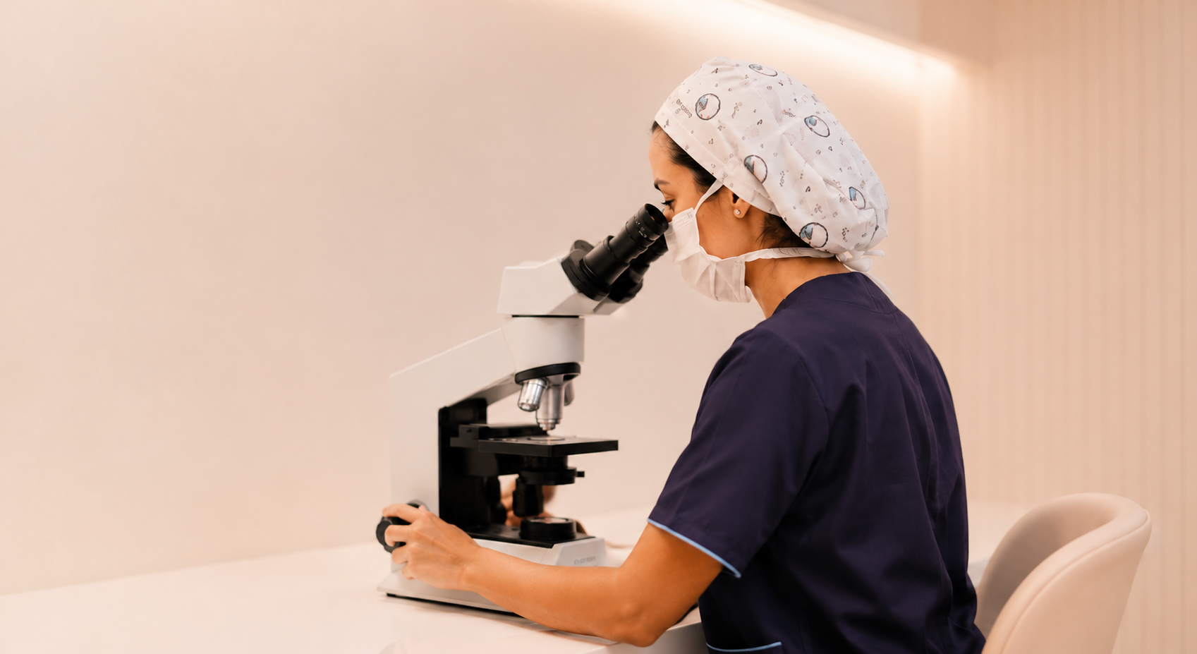 Microscópio no laboratório de reprodução assistida para as etapas do ciclo da FIV